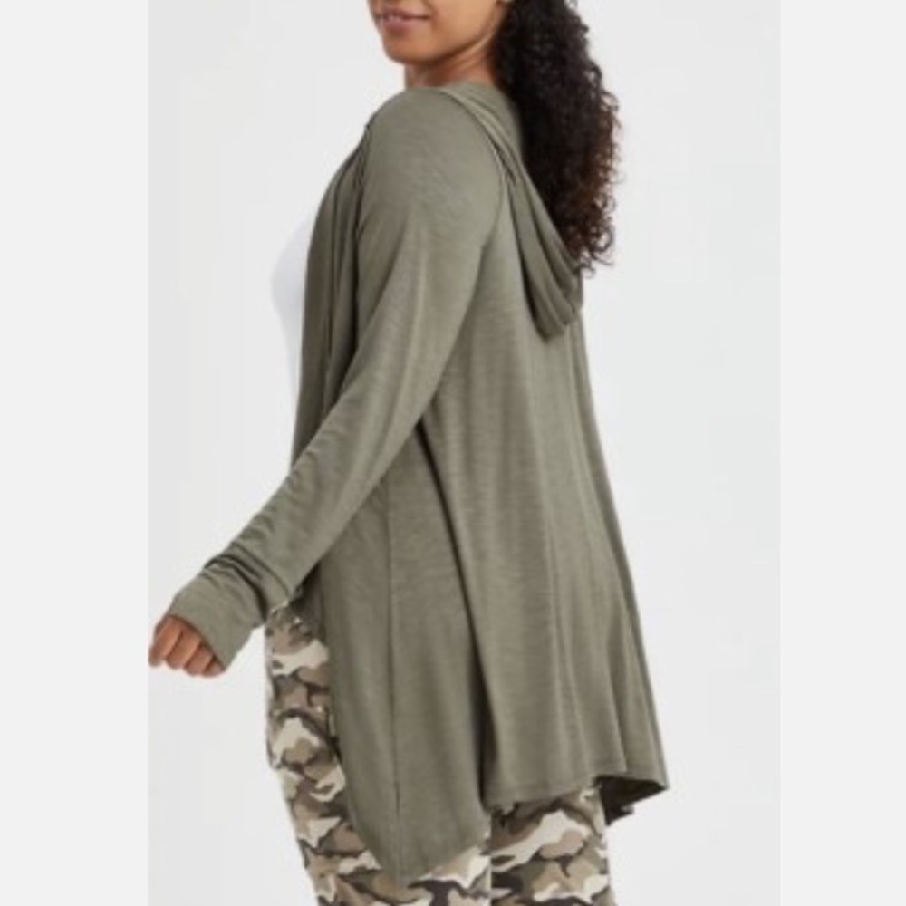Torrid Super Soft Knits Open Front Hooded Cardigan Olive Green